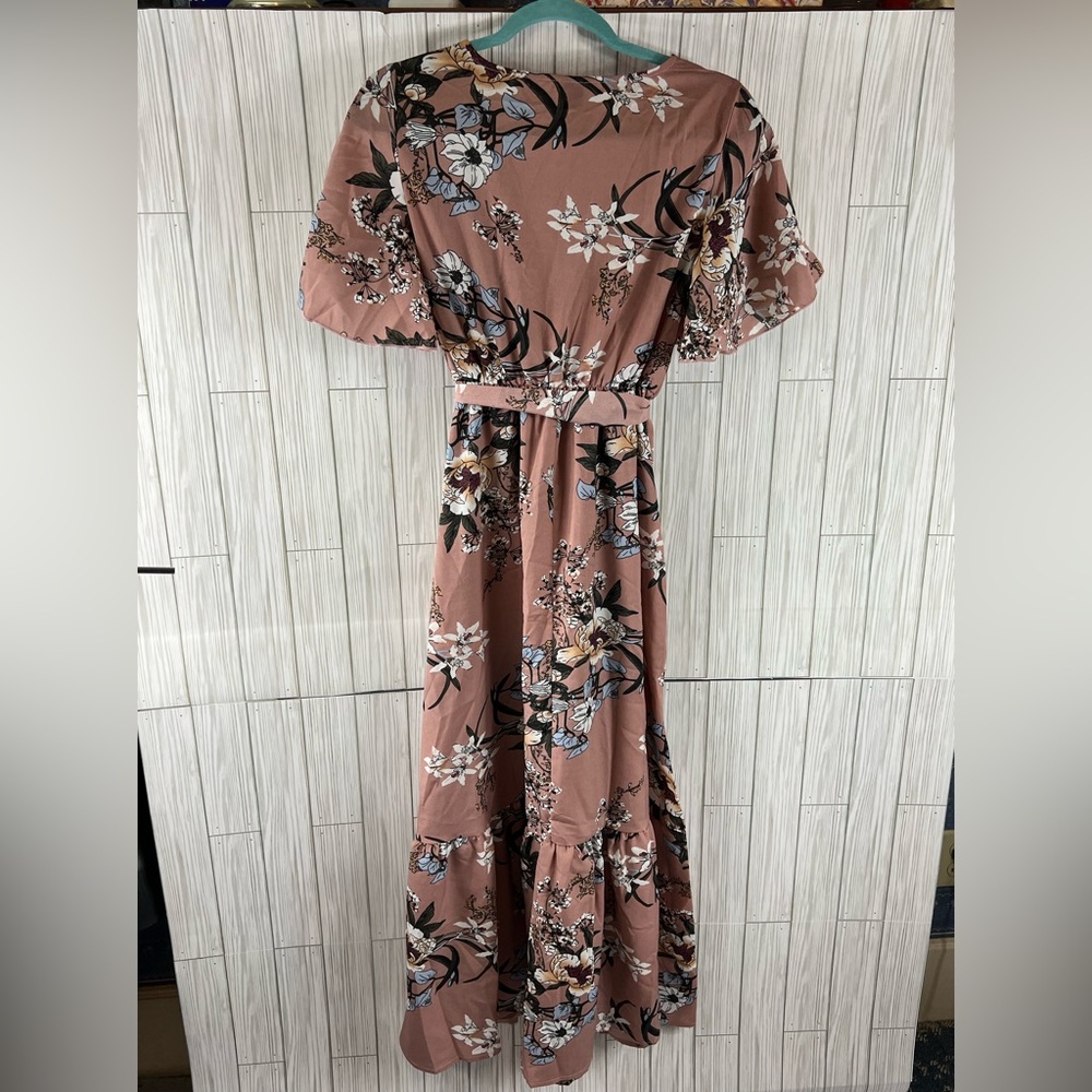 Shein Floral Wrap V-Neck Flare Dress - Picture 2 of 4